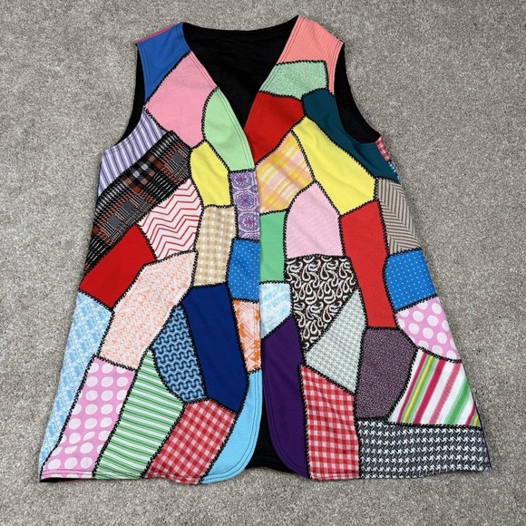 Handmade Jackets & Blazers - Handmade Patchwork Vest Open Front Granny Core Retro Textures SEE MEASUREMENTS